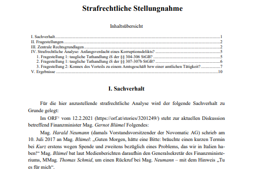 Strafrechtliche Stellungnahme zur Hausdurchsuchung Blümel