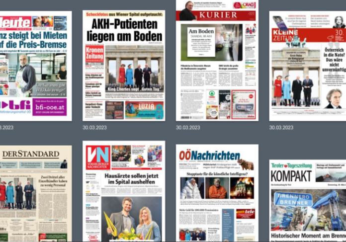 Österreichs Zeitungen: Qualität und Vielfalt in Information und Meinung, Screenshot Austria Kiosk