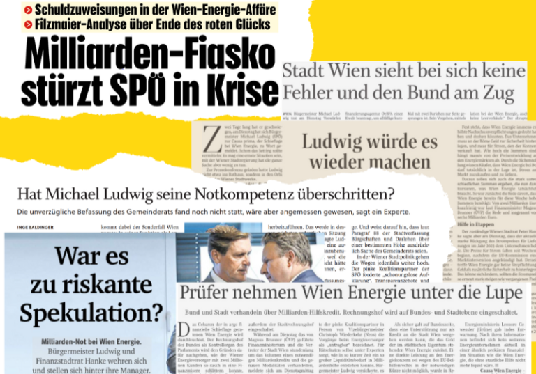 Viele Experten sind ratlos und können sich das Vorgehen der Stadt Wien und der Wien Energie nicht erklären. Einhelliger Tenor: Solche Notlagen passieren nicht über Nacht. In Konzernen dieser Dimension sind vom Risiko-Management bis zum Aufsichtsrat genügend Netze, denen rechtzeitig solch dramatische Entwicklungen bekannt sein müssten. Foto-Montage: Kronen Zeitung, Standard, Salzburger Nachrichten, Kurier