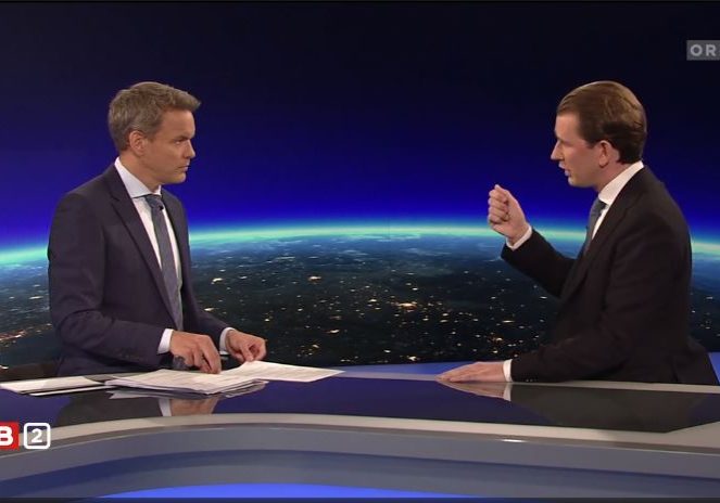 Bundeskanzler Sebastian Kurz klärt im Interview mit Matin Thür die Vorwürfe auf. Foto: Screenshot/ZiB2