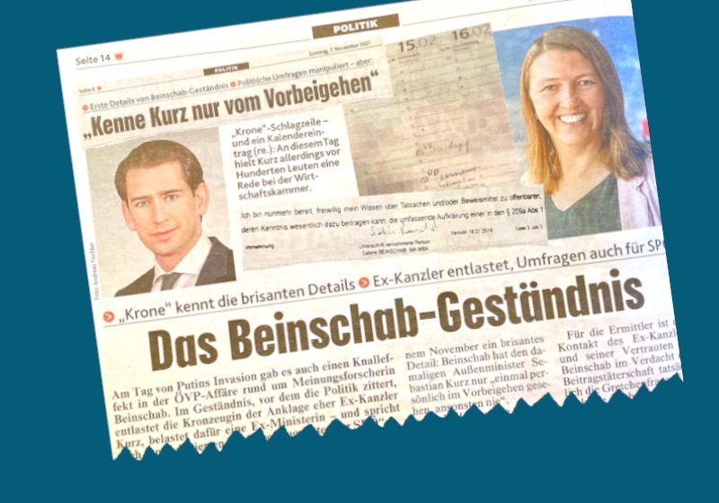 Das Beinschab-Geständnis entlastet eher Sebastian Kurz: Faksimile der Kronen Zeitung vom 25. Februar 2022