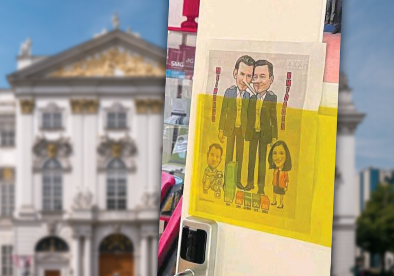 Die Karikatur war an die gesicherte Bürotür eines Staatsanwaltes angebracht. - Foto: Foto: krone; wikipedia.at