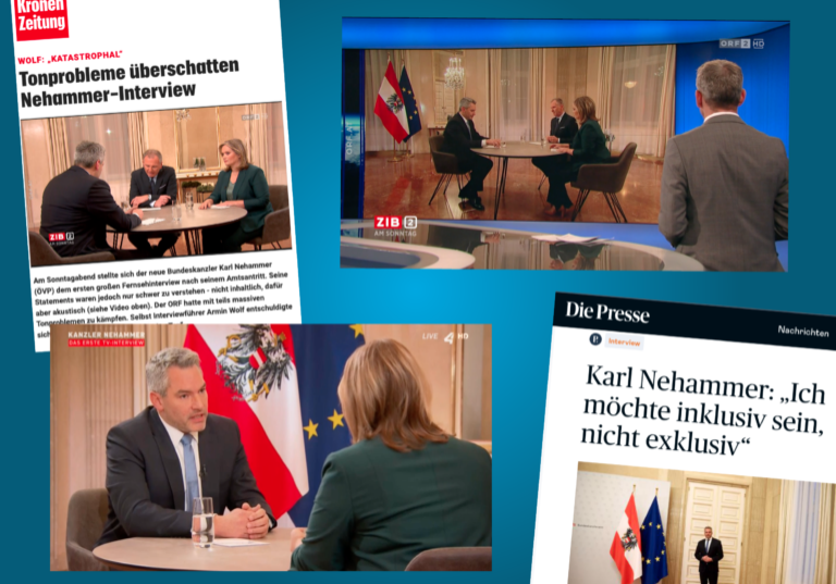 Am Wochenende gab der Bundeskanzler Karl Nehammer zahlreichen Medien erste Interviews. - Grafik: zur-Sache.at