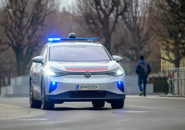 Vollelektrisches Polizeiauto VW ID4 im Einsatz in Wien. Foto: BMI / Jürgen Makowecz