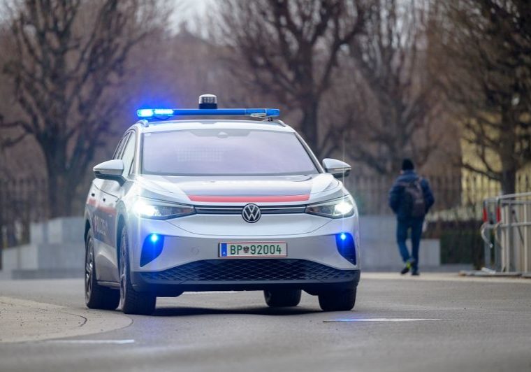 Vollelektrisches Polizeiauto VW ID4 im Einsatz in Wien. Foto: BMI / Jürgen Makowecz