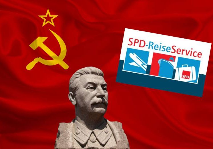 Josef Stalin verantwortete Millionen von Tote. Für die deutsche SPD - so scheint es - kein Problem. Das SPD-Reisebüro hatte bis vor Kurzem den Besuch der Stalin Datscha in Sotschi im Angebot. Foto: iStock / Veronaa / iStock yuri4u80 / Screenshot SPD-Reiseservice, Montage: Zur-Sache.at
