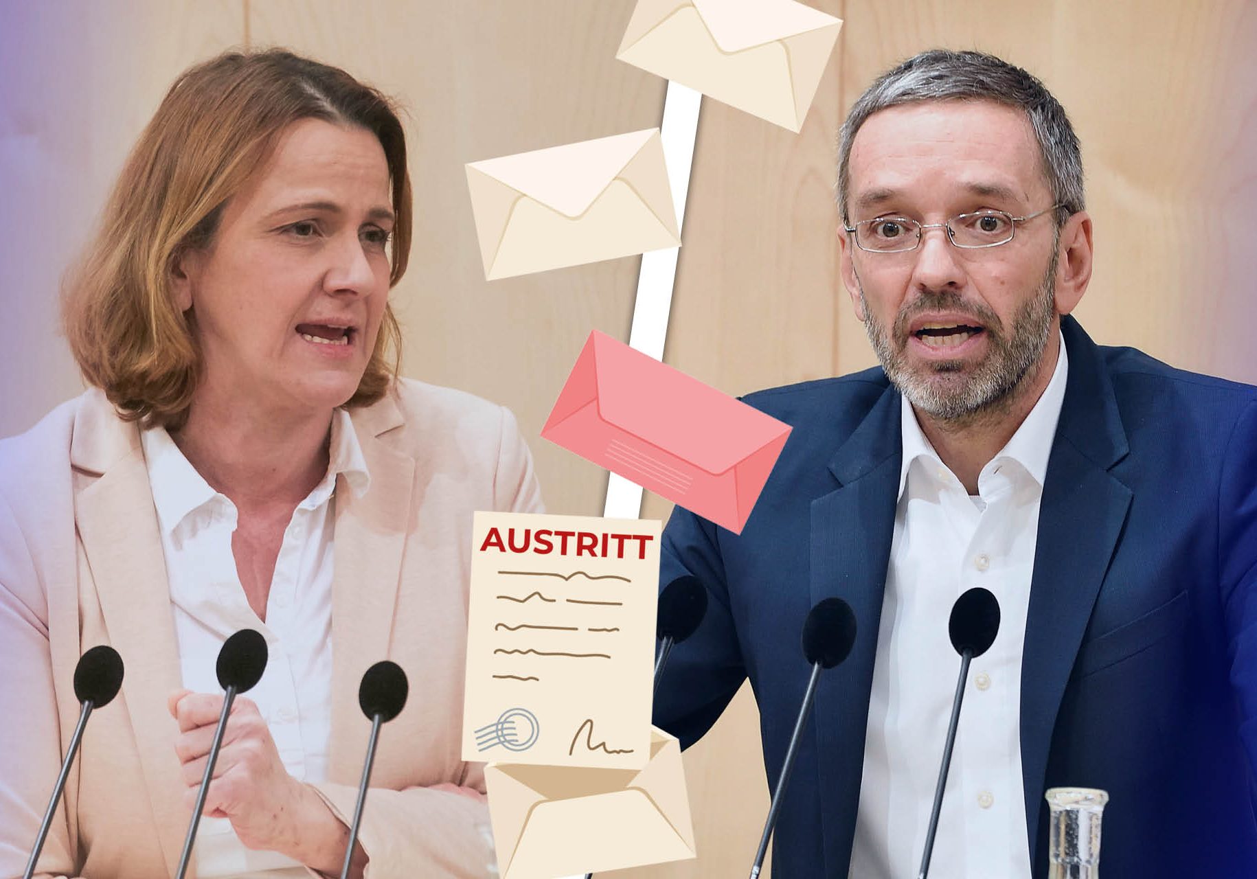 Die FPÖ erhält Austritts-Mitteilungen (Bildmontage; Credits: Parlamentsdirektion / Thomas Topf / Johannes Zinner)